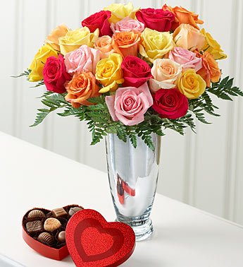 Multicolored Roses w/guylian Box